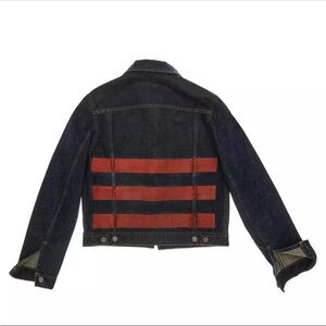 Helmut Lang dark wash red striped denim jacket
